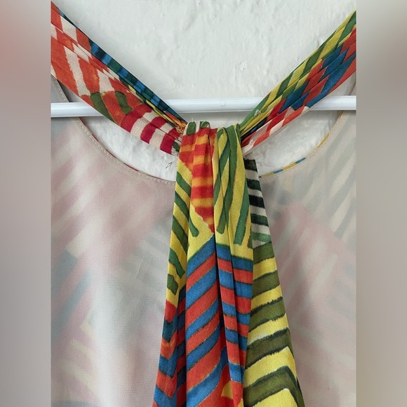 Alice + Olivia Geometric Stripe Dress Mini Halter Multicolor Print Shift; size L - Picture 4 of 7